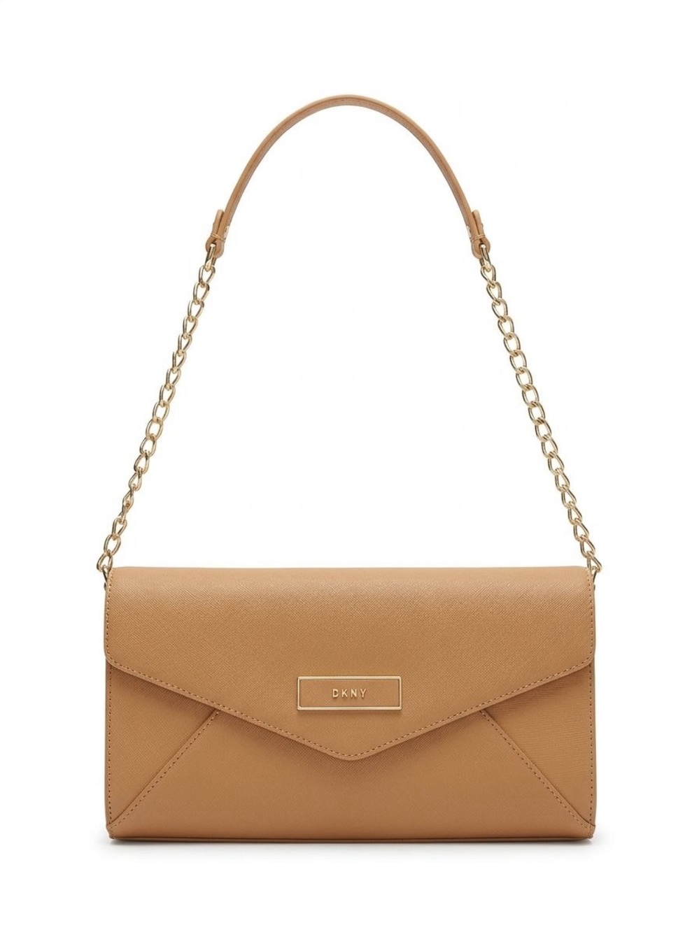 DKNY Tan Envelope Clutch with Gold Chain Strap